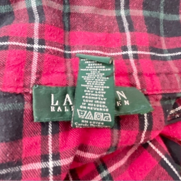 LAUREN RALPH LAUREN Women’s Red Blk Flannel Plaid Logo Button Up Night Shirt XS - Picture 9 of 9